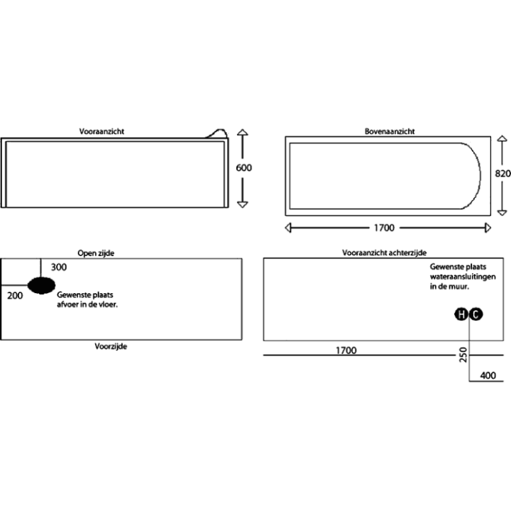 Kompletní koupelnová vana SSWW W003-171AR 170x82