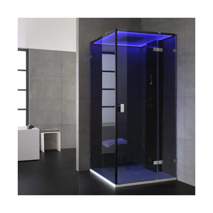 Parní box EAGO DZ108F15 černá / nerez verze 90x90cm / levá bez vaničky