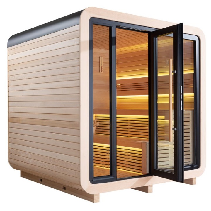 Venkovní sauna AWT THE CUBE X2 Hemlock 225x225 Eos BIO Cubo 9kW