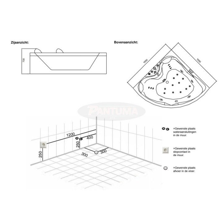 Hydromasážní vana SSWW W0809B-WL levá verze 165x165x73