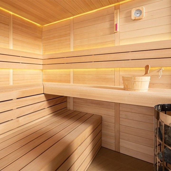 Finská sauna EAGO AWT B1611A hemlock 220×220 9 kW Virta Bi-O