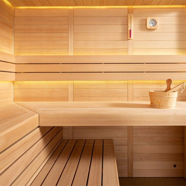 Finská sauna EAGO AWT B1611C hemlock 180×180 9 kW Virta Bi-O
