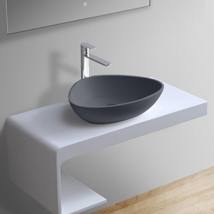 Umyvadlo StoneArt LC154 z minerálního kamene betonově šedé 56×43 matné