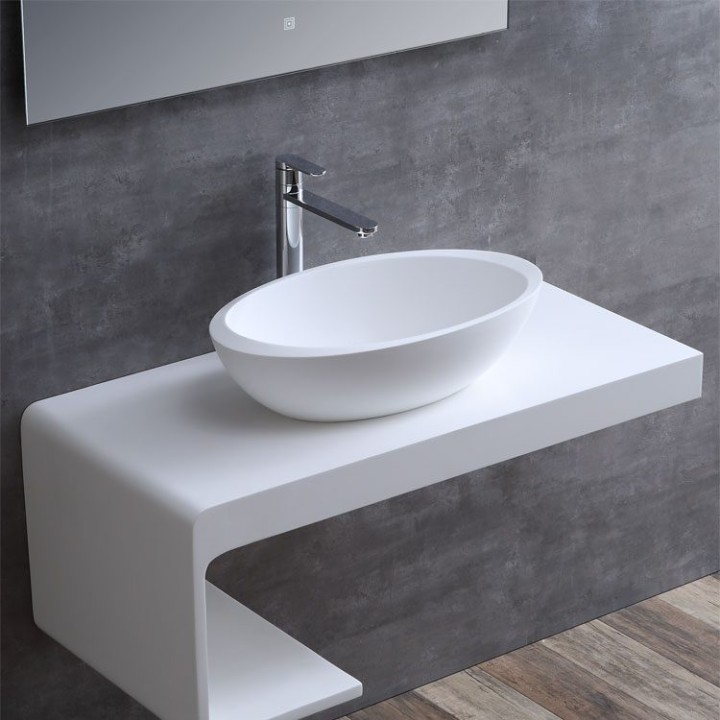 Umyvadlo StoneArt LC153 z minerálního kamene bílé 60×35 lesklé