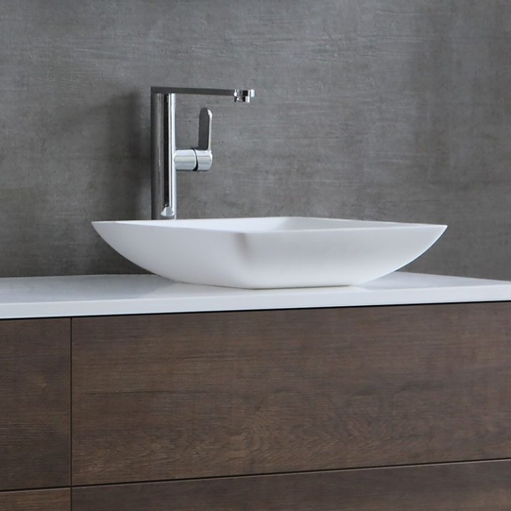 Umyvadlo StoneArt LC115 z minerálního kamene bílé 38×38 lesklé