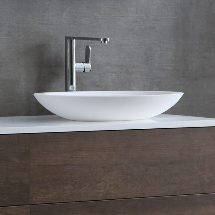 Umyvadlo StoneArt LC117 z minerálního kamene bílé 59×34 lesklé