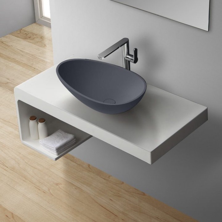 Umyvadlo StoneArt LC150 z minerálního kamene betonově šedé 60×35 matné