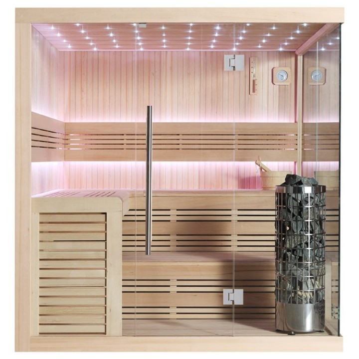 Finská sauna EAGO AWT E1115C hemlock 180×180 9 kW Cilindro