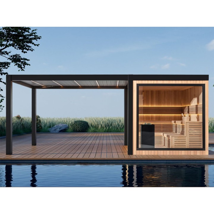 Zahradní sauna EAGO AWT Saunahaus THE CUBE X7-R za hemlock 300×635 bez kamen