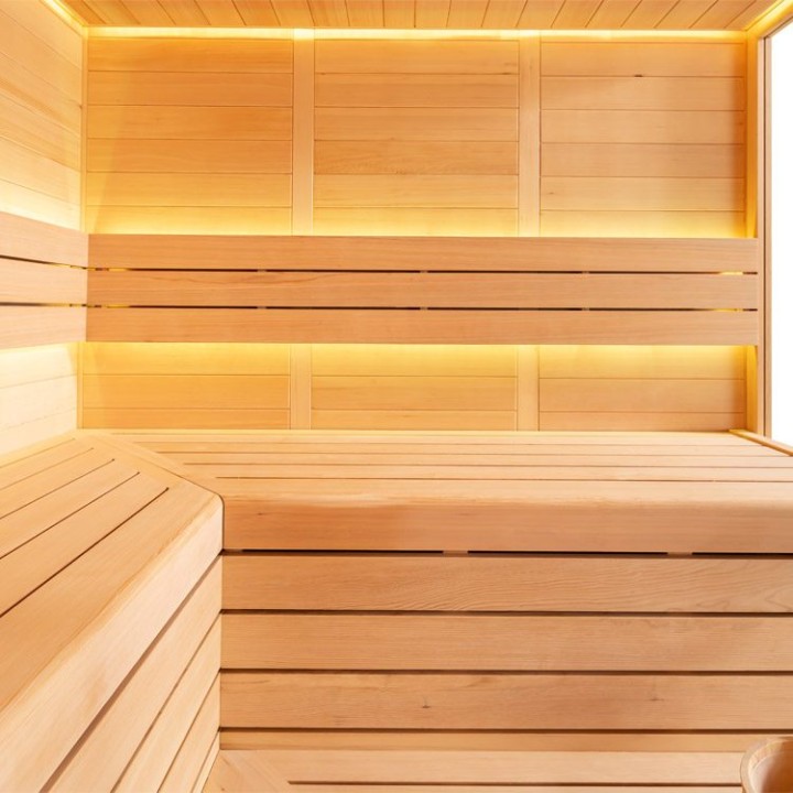 Finská sauna EAGO AWT B1613A hemlock 220×200 9 kW EOS Bi-O Cubo