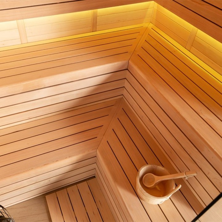 Finská sauna EAGO AWT B1613XL hemlock 240×200 10,8 kW Virta Bi-O