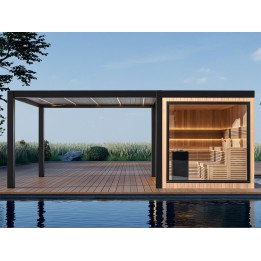 Zahradní sauna EAGO AWT Saunahaus THE CUBE X7-R za hemlock 300×635 12 kW EOS Cubo