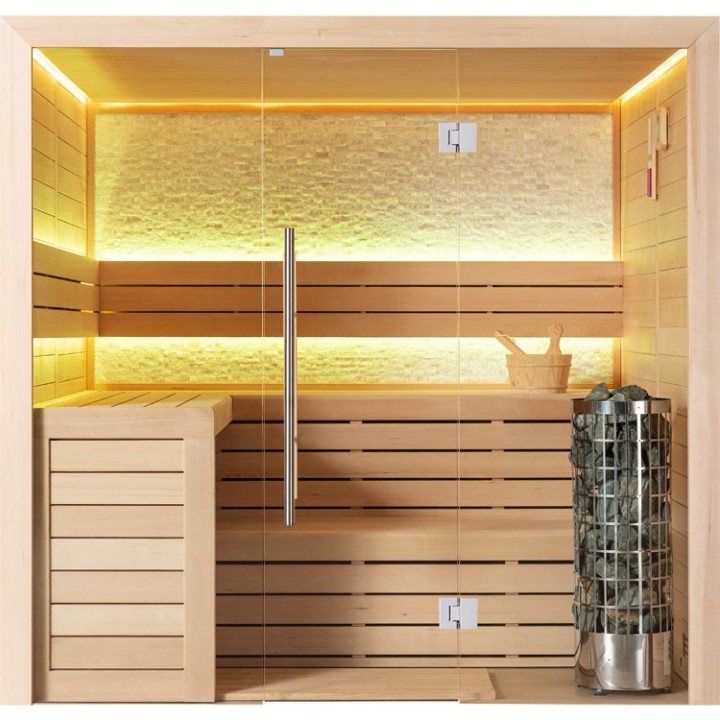 Finská sauna EAGO AWT E1602A hemlock 220×200 9 kW Cilindro
