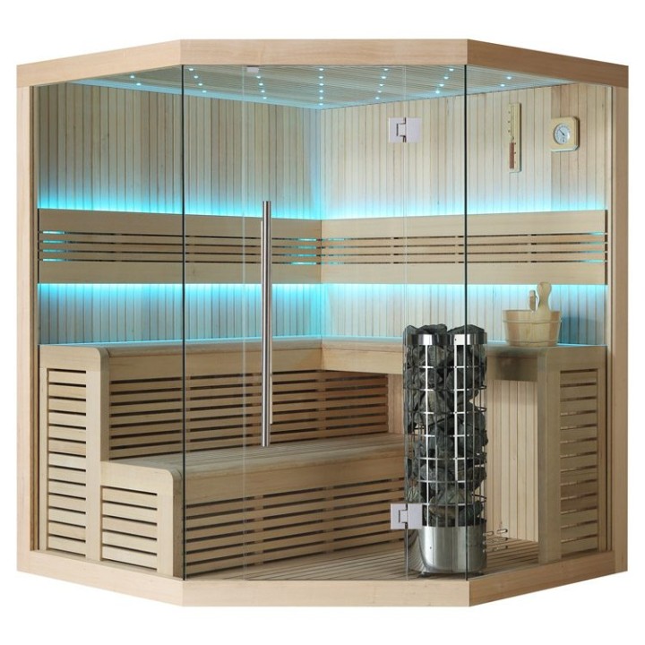 Finská sauna EAGO AWT E1111C hemlock 180×180 9 kW Cilindro