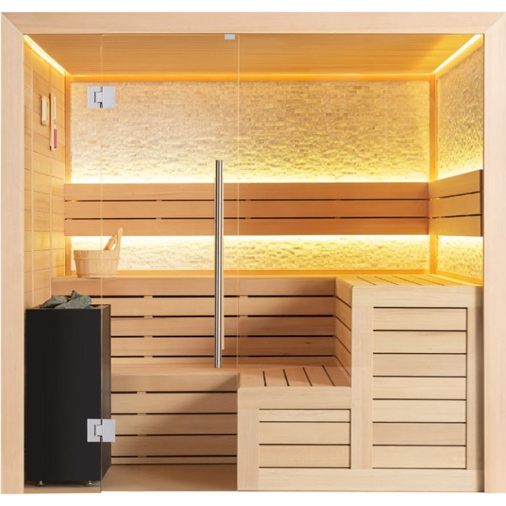 Finská sauna EAGO AWT B1603B hemlock 200×180 9 kW EOS Bi-O Cubo