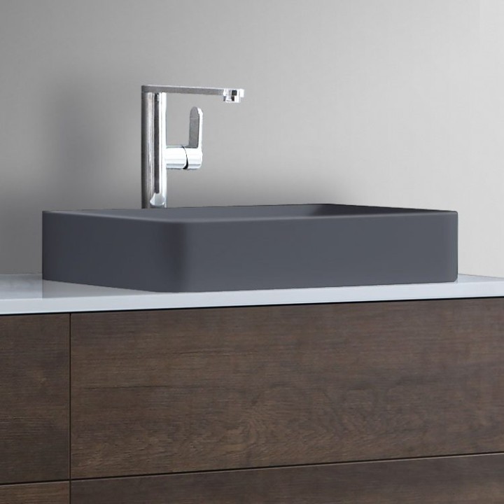 Umyvadlo StoneArt LC111 z minerálního kamene betonově šedé 55×35 matné