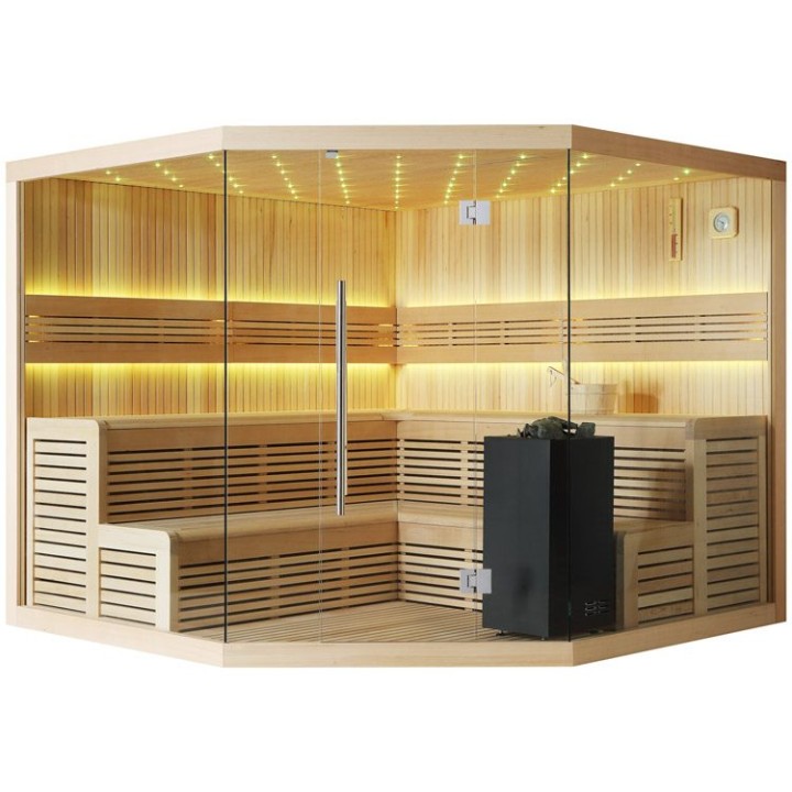 Finská sauna EAGO AWT E1111 XL hemlock 250×250 9 kW Virta