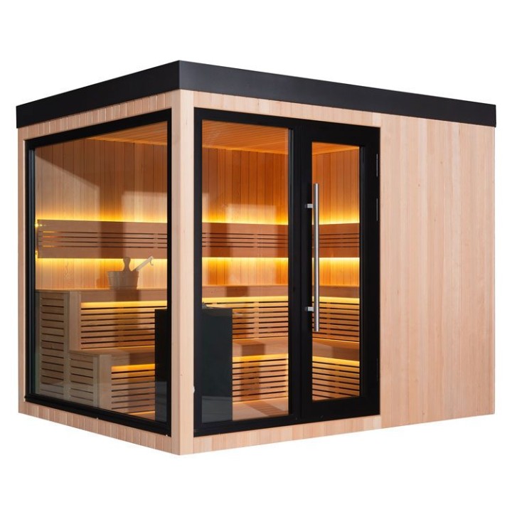 Zahradní sauna EAGO AWT Saunahaus THE CUBE X7-L za hemlock 300×635 12 kW EOS Cubo