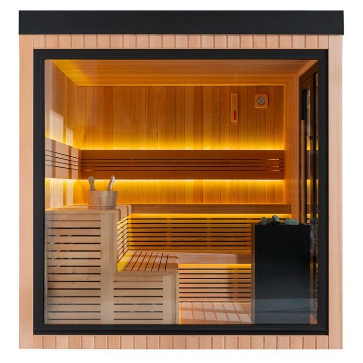 Zahradní sauna EAGO AWT Saunahaus THE CUBE X7-L za hemlock 300×635 12 kW EOS Cubo