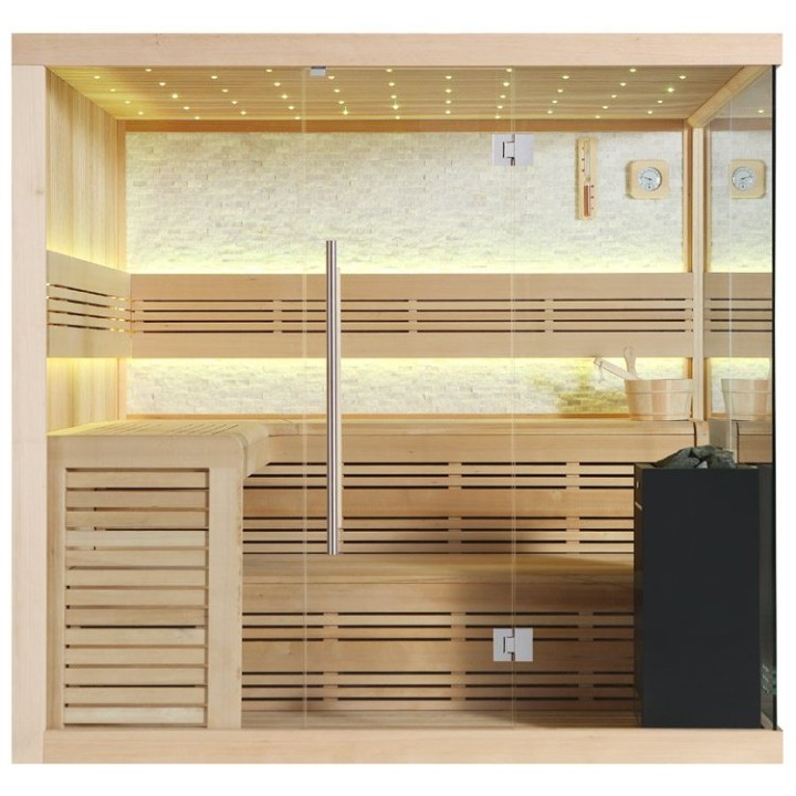 Finská sauna EAGO AWT B1105B hemlock 200×200 9 kW EOS BiO-Cubo
