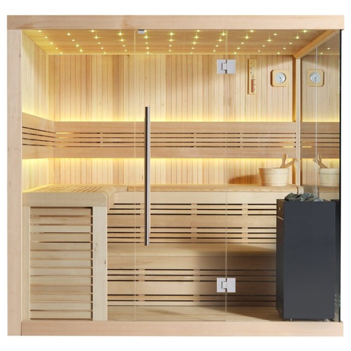 Finská sauna EAGO AWT B1115A hemlock 220×200 9 kW Virta Bi-O
