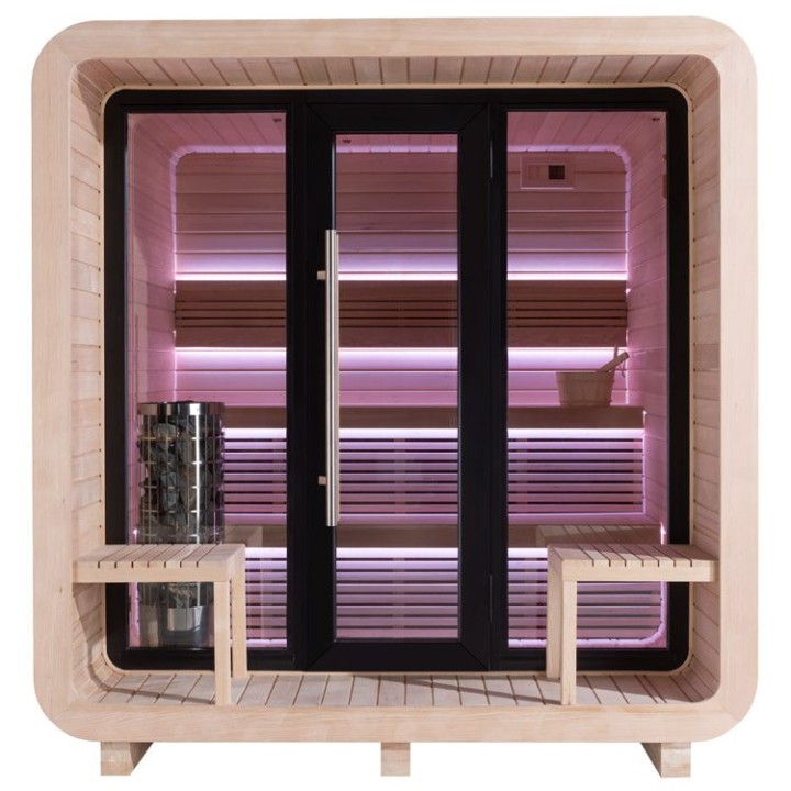 Zahradní sauna EAGO AWT Saunahaus THE CUBE X3 hemlock 225×225 bez kamen