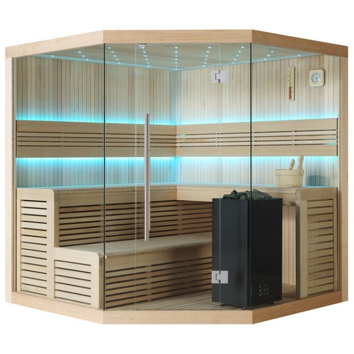 Finská sauna EAGO AWT B1111B hemlock 200×200 9 kW Virta Bi-O