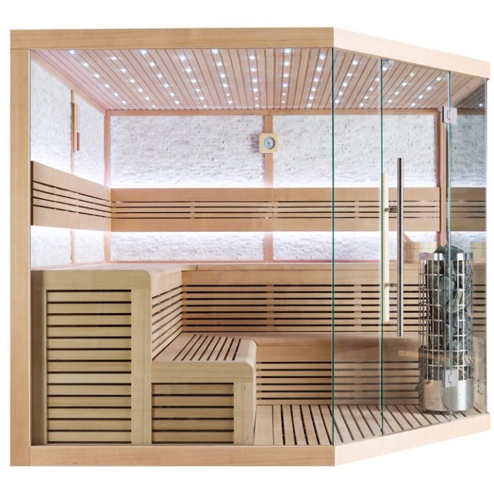 Finská sauna EAGO AWT E1101 XL hemlock 250×250 9 kW Cilindro