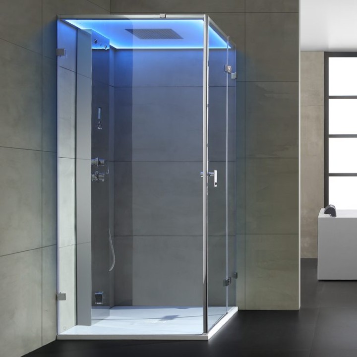 Parní sprchový box EAGO AWT LD108F15 stříbrný 90×90 pravé provedení