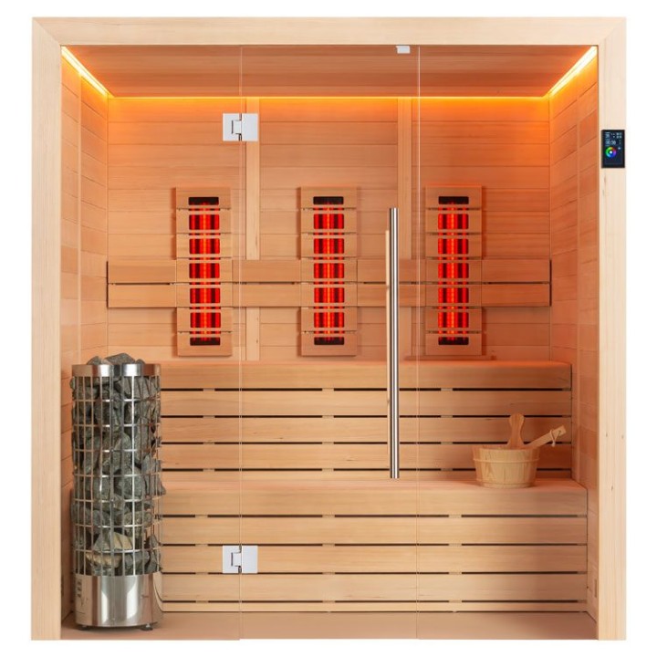 Finská sauna EAGO AWT E1614B-IR hemlock 180×150 6,8 kW Cilindro