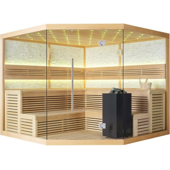 Finská sauna EAGO AWT E1101 XL hemlock 250×250 9 kW Virta