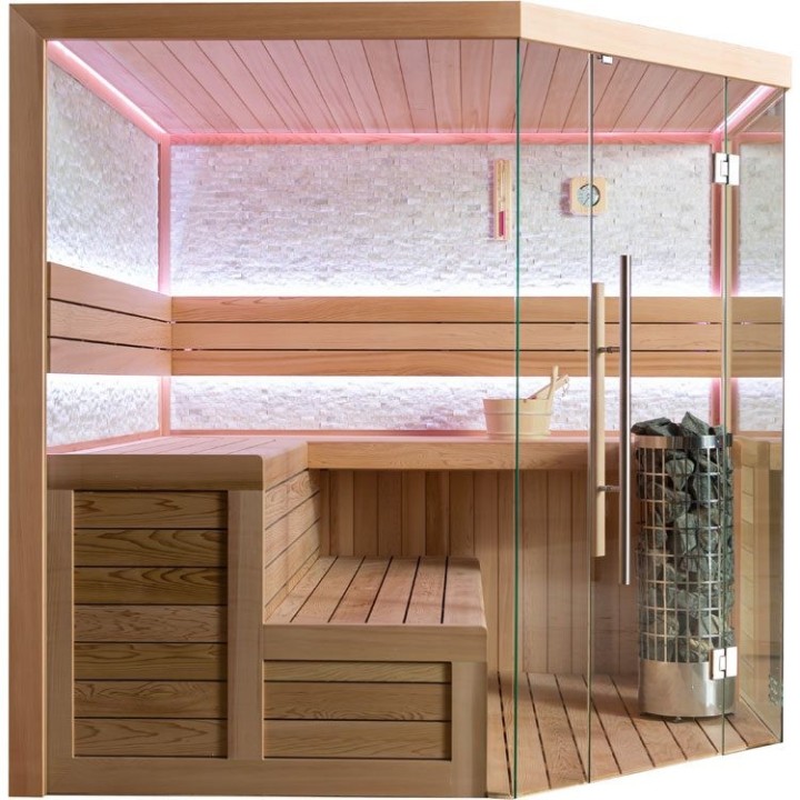 Finská sauna EAGO AWT B1601C červený cedr 180×180 9 kW Virta Bi-O