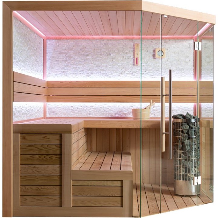 Finská sauna EAGO AWT E1601XL červený cedr 250×250 9 kW Virta