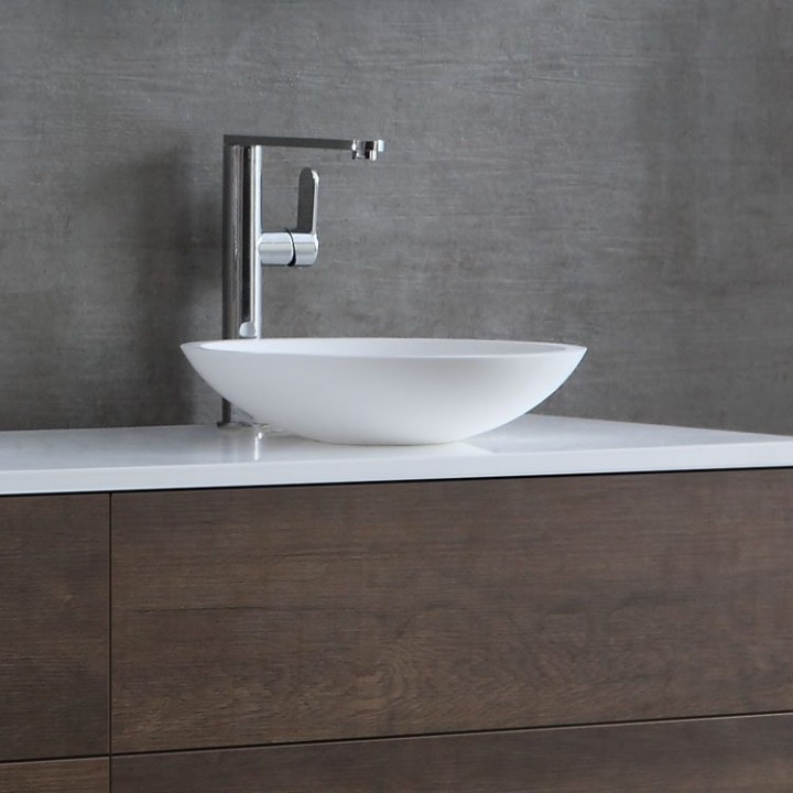 Umyvadlo StoneArt LC116 z minerálního kamene bílé 38×38 lesklé