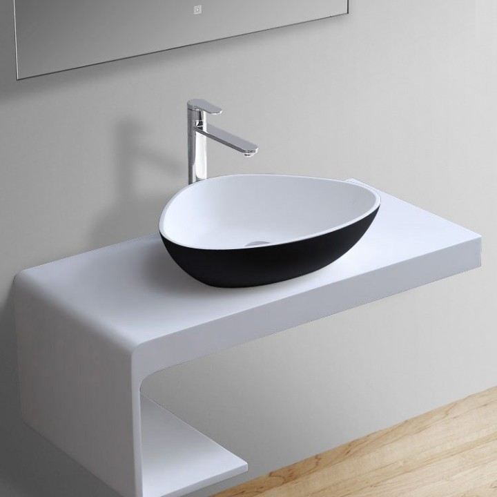 Umyvadlo StoneArt LC154 z minerálního kamene černobílé 56×43 matné