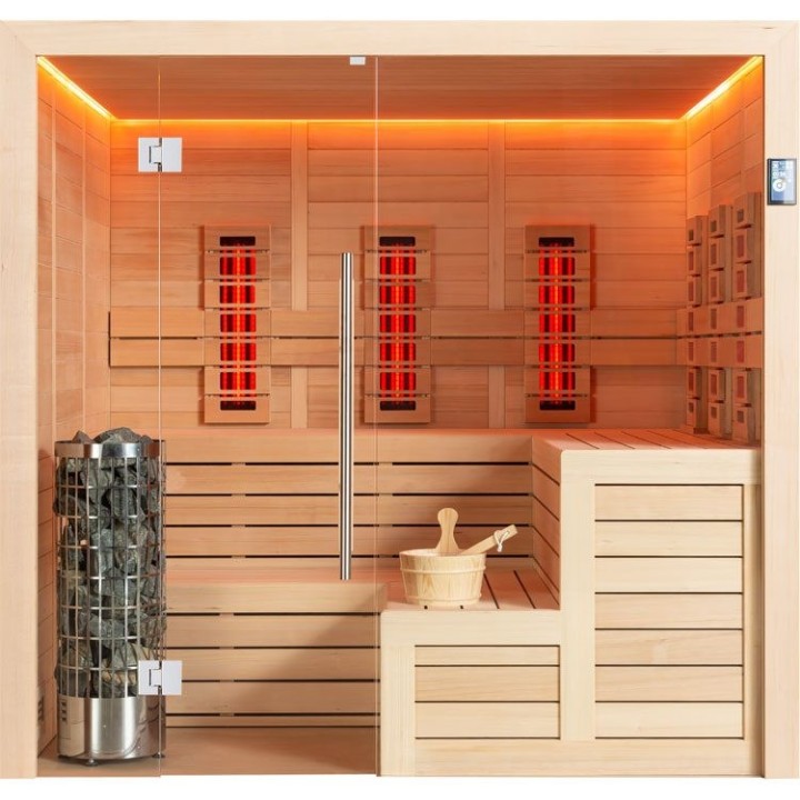 Finská sauna EAGO AWT E1613C-IR hemlock 180×180 9 kW Cilindro