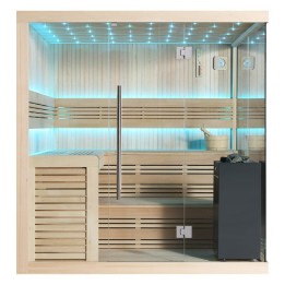 Finská sauna EAGO AWT B1115B hemlock 200×200 9 kW Virta Bi-O
