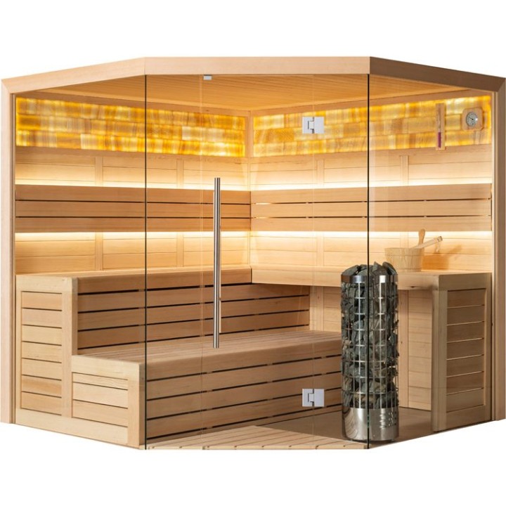 Finská sauna EAGO AWT E1621A hemlock 220×220 9 kW Cilindro