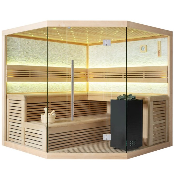 Finská sauna EAGO AWT E1101A hemlock 220×220 9 kW Virta