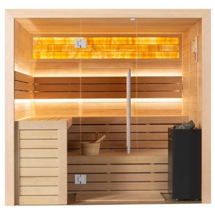 Finská sauna EAGO AWT E1622A hemlock 220×200 9 kW Virta
