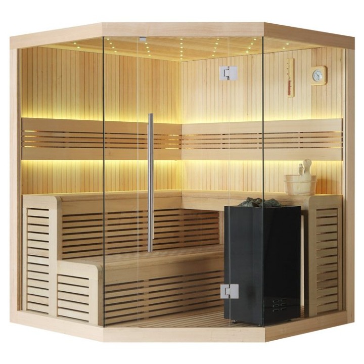 Finská sauna EAGO AWT B1111C hemlock 180×180 9 kW EOS BiO-Cubo