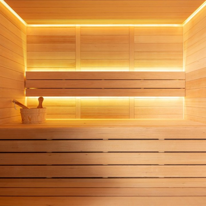 Finská sauna EAGO AWT B1614B hemlock 180×150 9 kW TheWall Bi-O