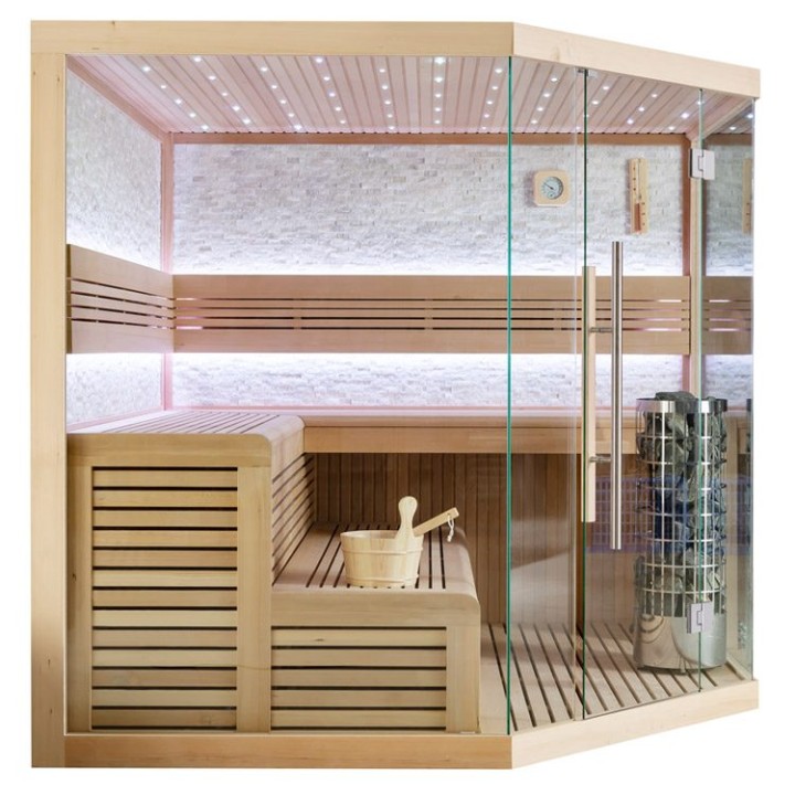 Finská sauna EAGO AWT E1101B hemlock 200×200 9 kW Virta