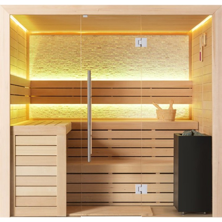 Finská sauna EAGO AWT B1602C hemlock 180×160 9 kW TheWall Bi-O