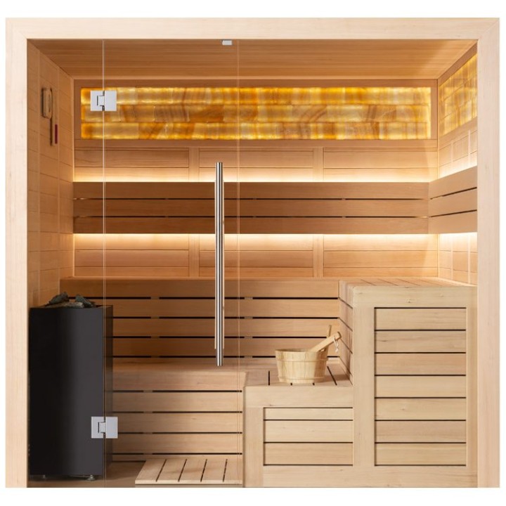 Finská sauna EAGO AWT B1623A hemlock 220×200 9 kW EOS Bi-O Cubo