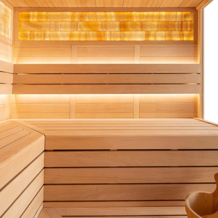 Finská sauna EAGO AWT E1623A hemlock 220×200 9 kW Cilindro