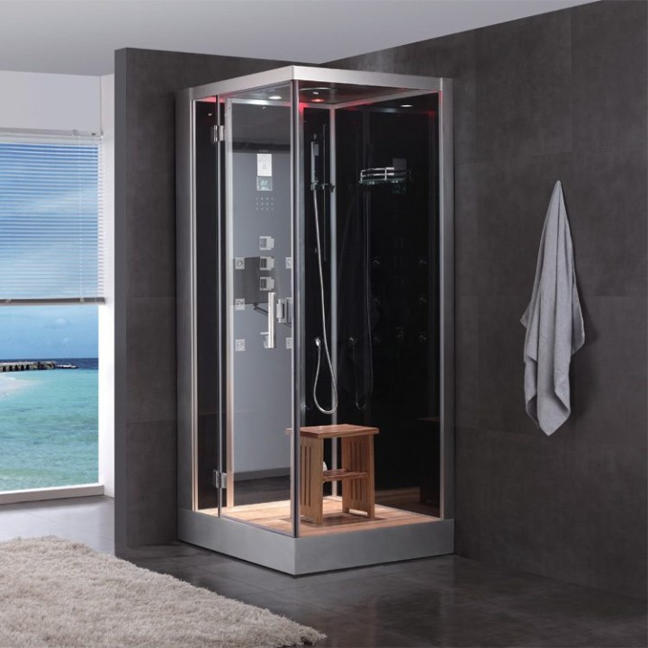 Parní sprchový box EAGO AWT DZ960F8 černý 100×90 levé provedení