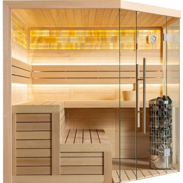 Finská sauna EAGO AWT B1621C hemlock 180×180 9 kW EOS Bi-O Cubo