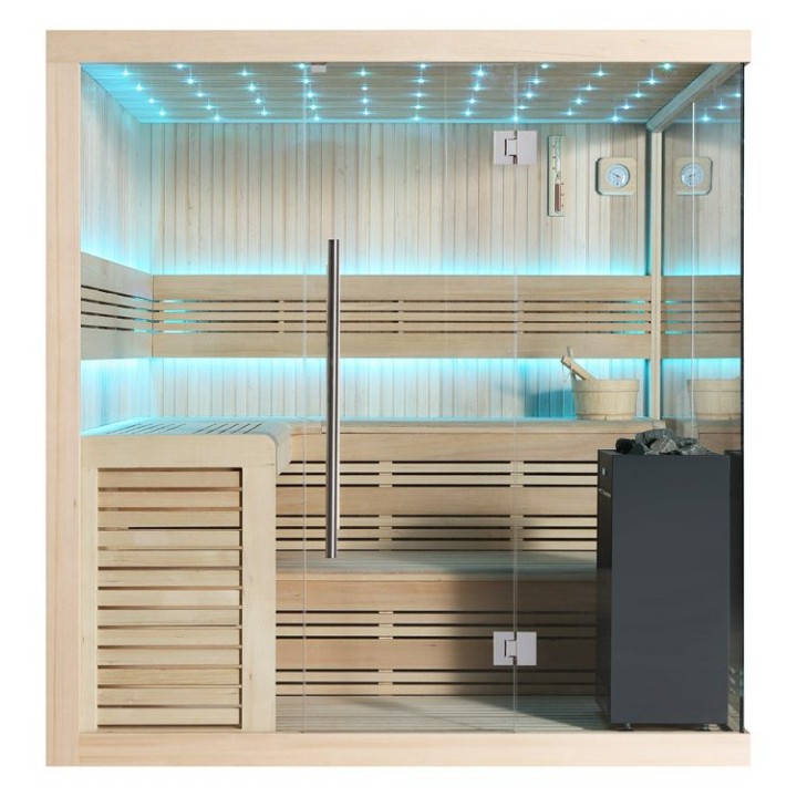Finská sauna EAGO AWT E1115B hemlock 200×200 9 kW Virta