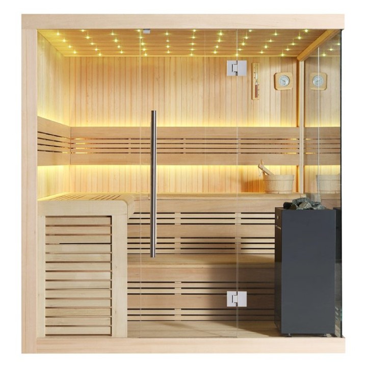 Finská sauna EAGO AWT E1115B hemlock 200×200 9 kW Virta
